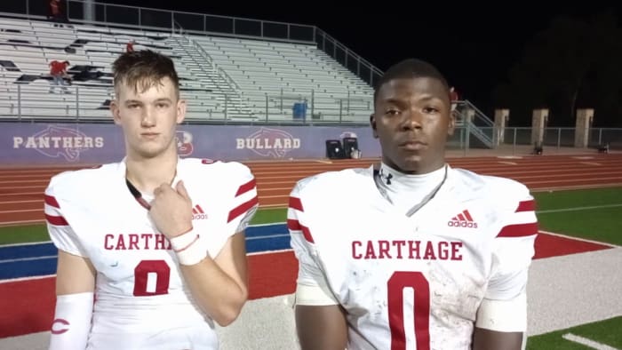 Carthage QB Jett Surratt (left) and RB KJ Edwards